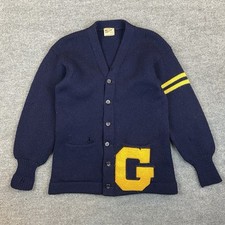 Vintage 1950s Letterman's Wool Cardigan Princeton Knitting Preppy College  G  