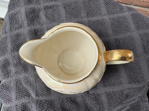 Vtg Sadler Luster Oyster Pink-Cream Globe Art Deco Creamer Milk Jug Pearl Gold - Picture 4 of 8