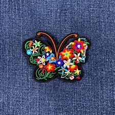 Butterfly & Flowers Applique Patch - Embroidered Colorful Floral Insect Badge 3"