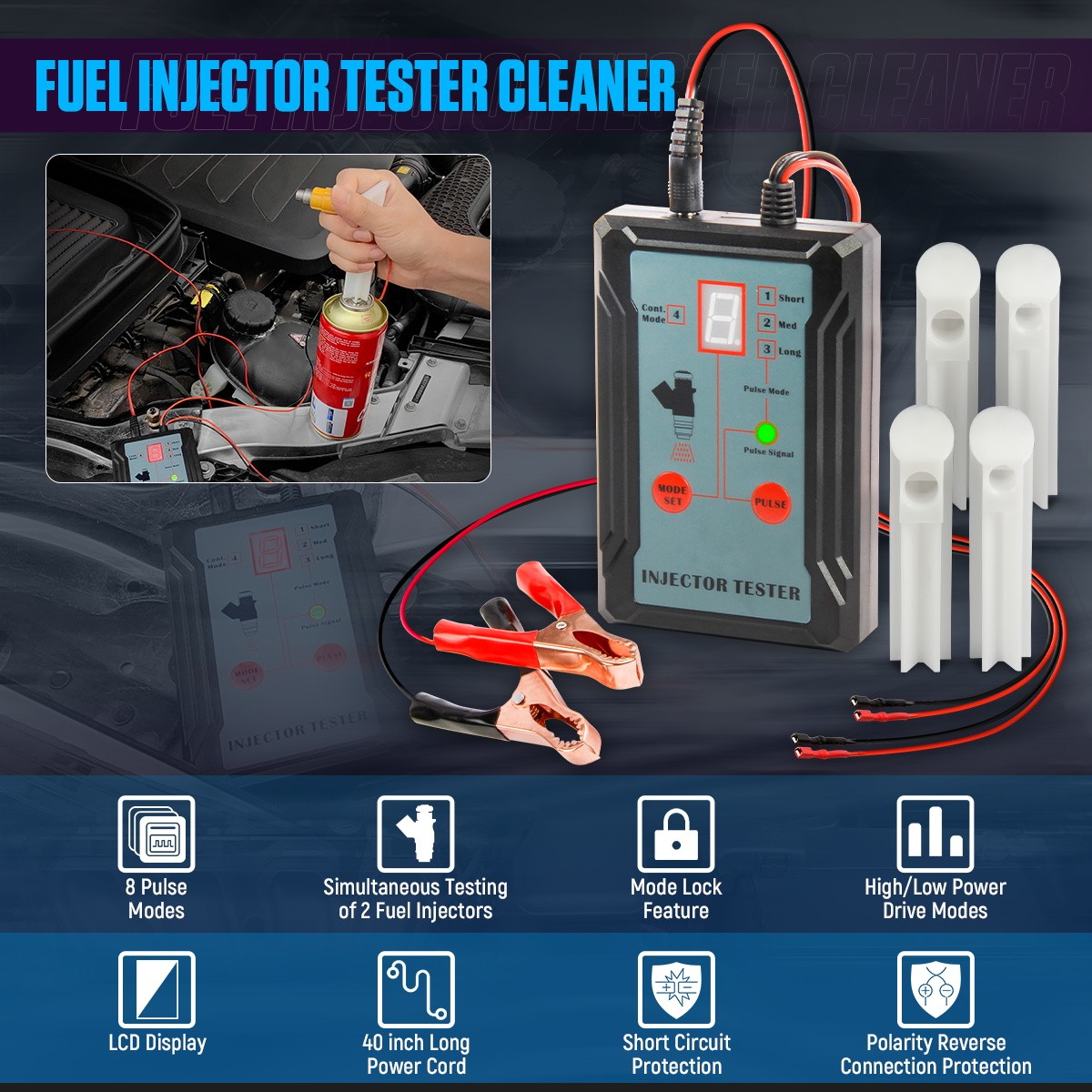 Automotive Fuel Injector Tester Cleaner Kit DIY Cleaning Tools w/8 Pulse Modes