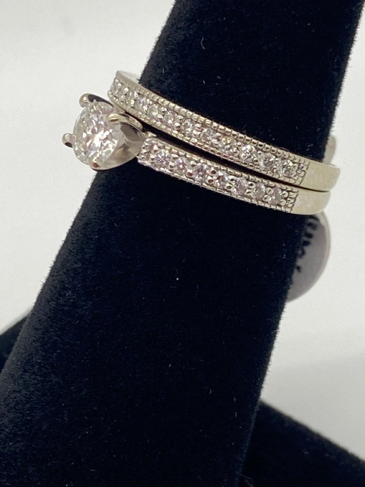 14K WHITE GOLD PAVE CHANNEL SET DIAMOND RING AND BAND 4.9G SZ 5 W/ A (TDW019193) - Image 4 of 4