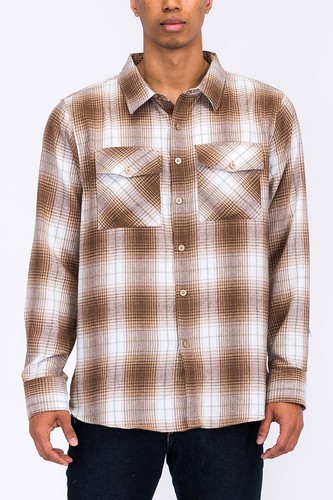 Men's Long Sleeve Checkered Plaid Brushed Flannel, Brown/Khaki/Navy Options - Picture 14 of 25