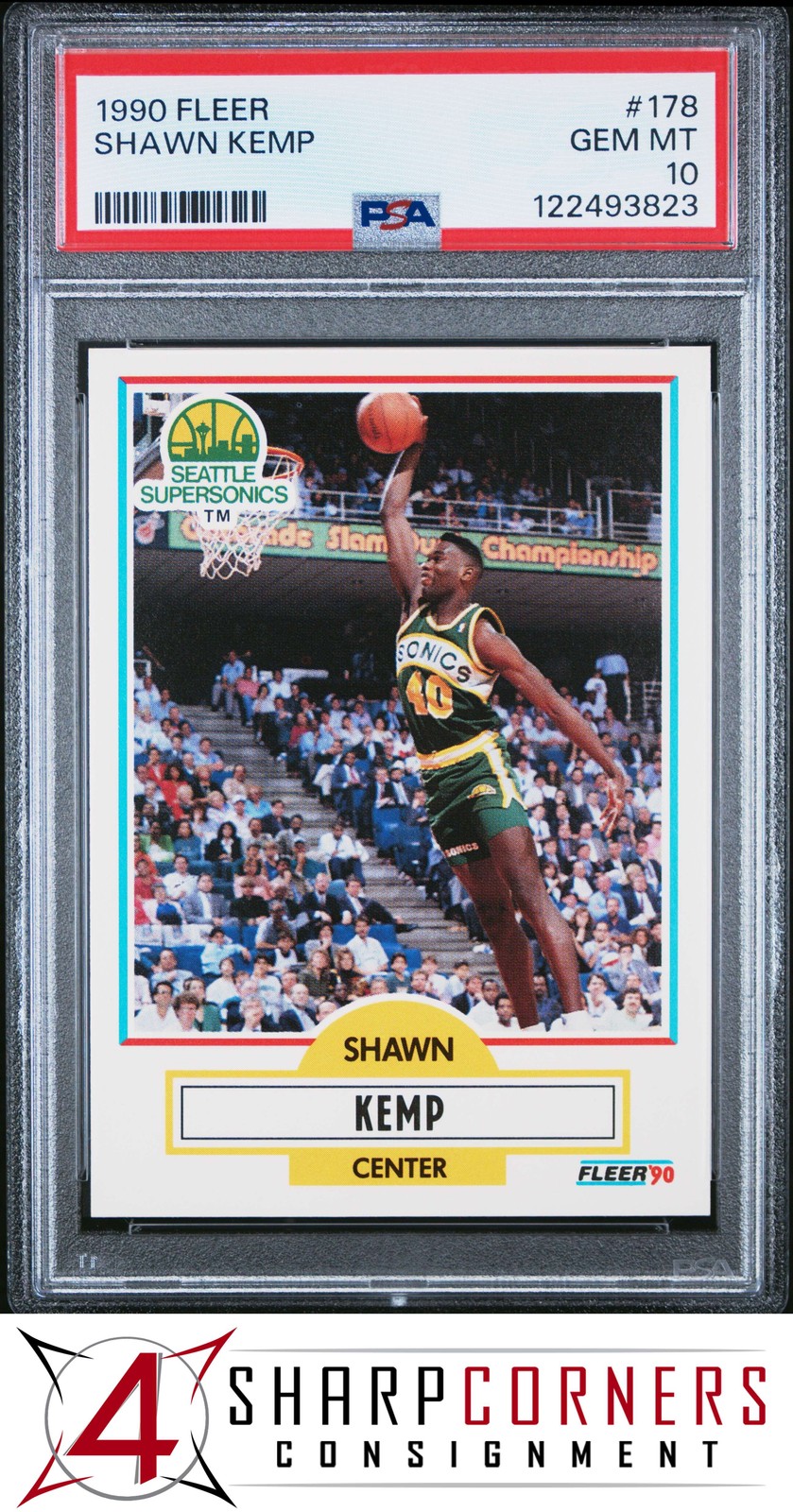 1990 FLEER #178 SHAWN KEMP RC SUPERSONICS PSA 10