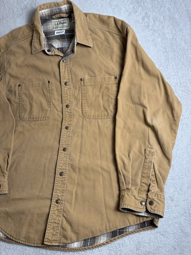 LL Bean Shirt Mens Size Large Regular Brown Long Sleeve Snap Distressed Flannel - Picture 2 of 11