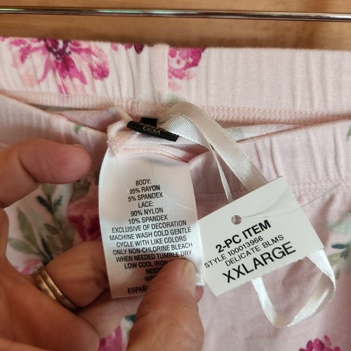 Conjunto de pijama floral rosa tejido Thalia Sodi nuevo con etiquetas encaje espalda deportiva pantalones talla grande XXL - Imagen 4 de 12