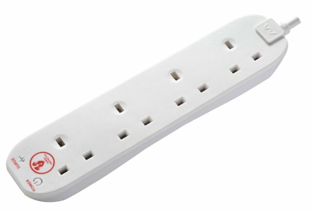 Masterplug SRG44-MS 4-Gang Surge Protected Indoor Power Socket with 4 m Extension Lead White