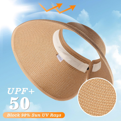 Beach Hat for Women, Wide Brim Sun Straw Hat for Women, Sun Hat Womens UPF 50+ U - Picture 4 of 12