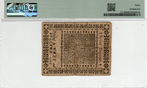 CC-60 1777 $7 Continental Paper Money - Baltimore - PMG Very Fine 30 - PLUS - Picture 2 of 2