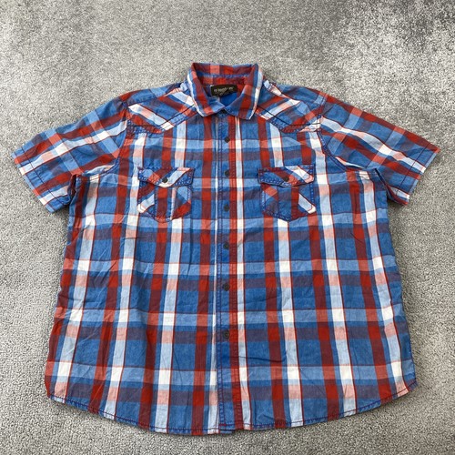 No Boundaries Button Up Shirt Men's XL Red Blue Plaid Casual - Bild 1 von 8