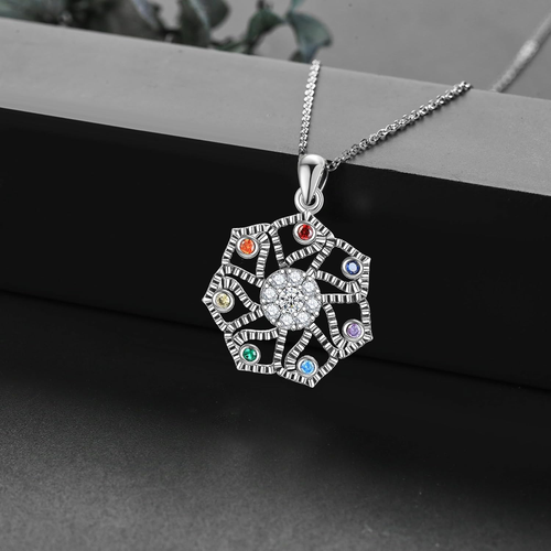 Collar Flor de Loto Plata de Ley 925 7 Chakras Circón Yoga Colgante Joyería - Imagen 3 de 7