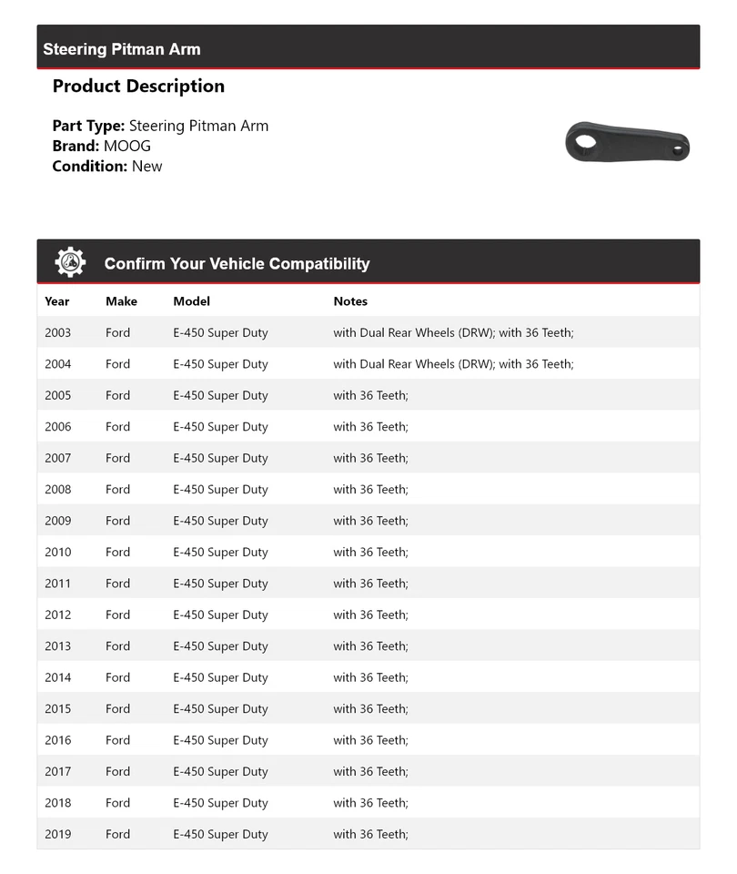 适用于 2003 - 2019 年福特 E-450 Super Duty Steering Pitman Arm MOOG 2003 2004 2005 2006 — 第 2/4 张图片