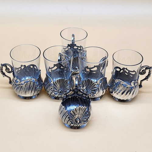 Rare Antique Leon Lapar Paris French Silver 6 Tea Cups 5 Glasses Ornate READ - Picture 2 of 22
