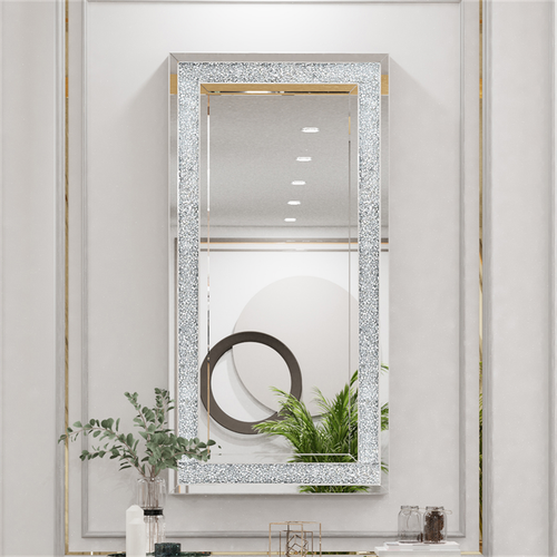 Large Hallway Diamond Wall Mirror Crushed Crystal Long Full Length Silver Mirror - Picture 5 of 12