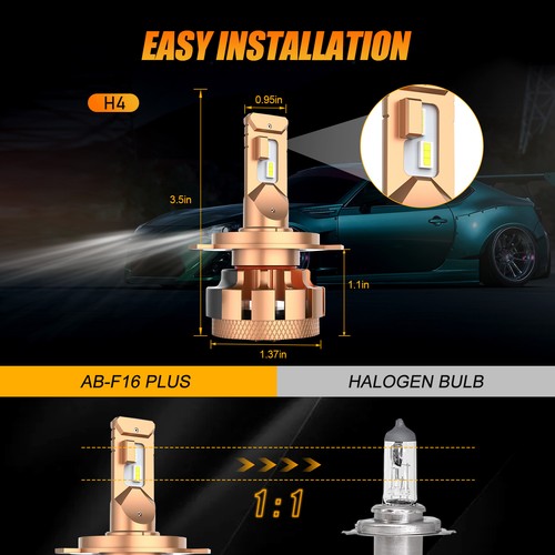 AUXBEAM H4 9003 LED Faros Bombilla Alta Luz Kit de Conversión 6000K Blanco Canbus - Imagen 3 de 12