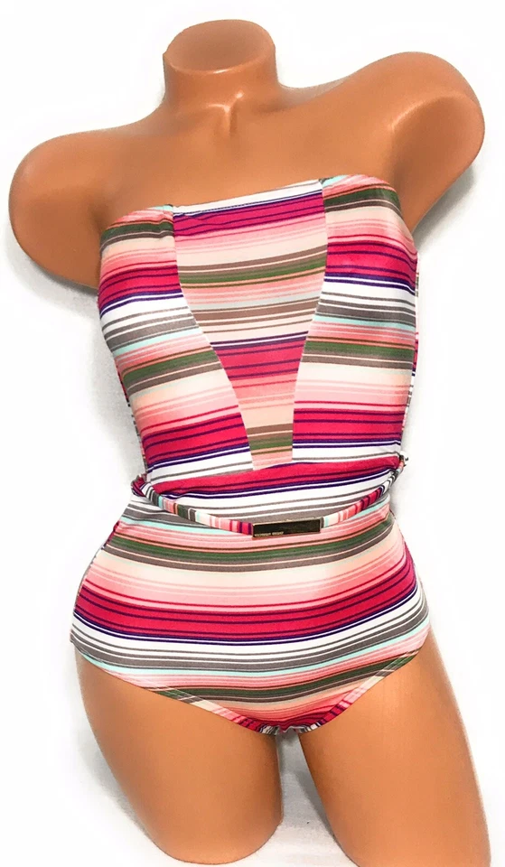 Traje de baño Victoria Secret muy sexy multicolor a rayas de una pieza talla S Foto 2 de 3