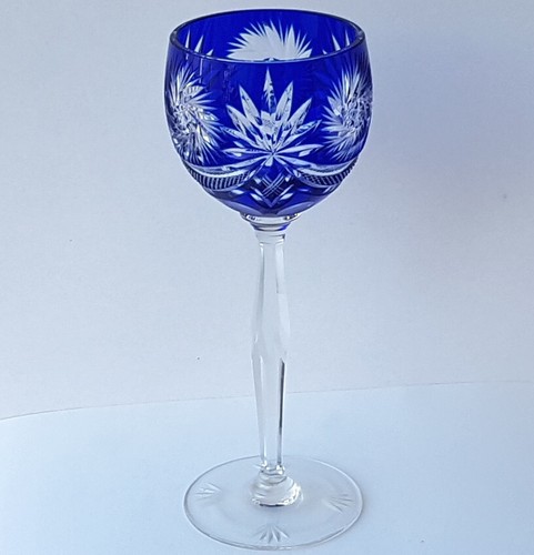 Wine Glass Flashed Cobalt Blue Schleuderstern Hand Cut Um 6397 7/12ft157 - Picture 5 of 14