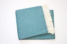 55 X 70 Teal Blue and White Woven Herringbone Plush Throw Blanket