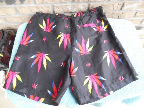 Men's Surf Society Black Stretch Drawstring Lined Swim Board Shorts, Size Large - Picture 4 of 7