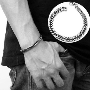 Silver-Men-039-s-Stainless-Steel-Chain-Link-Bracelet-Wristband-Bangle-Jewelry-Punk