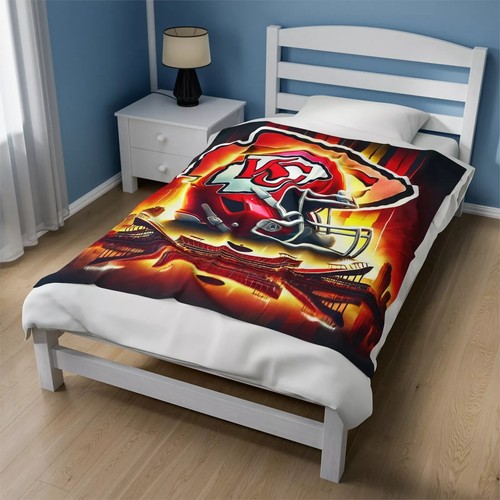Kansas City Chiefs Velveteen Plush Fleece Blanket Soft Cozy NFL Home Décor Gift - Picture 8 of 21