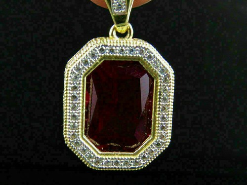 2.0Ct Red Ruby & Lab-Created Diamond Halo Fancy Pendant 14k Yellow Gold Finish - Picture 3 of 6