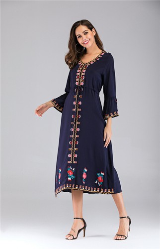 Ukrainian Embroidered Dress Vyshyvanka Boho Dress V-Neck Ethnic Summer Cocktail - Picture 24 of 27