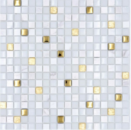 Glas Natursteinmosaik Mosaikfliesen Weiß Gold Wandverblender Schwarz Gold Edel - Bild 4 von 8