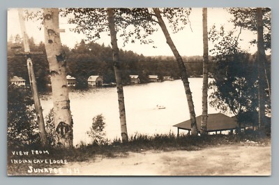 Sunapee Nh Indian Cave Lodge View Rppc Vintage Lake Cabins Photo