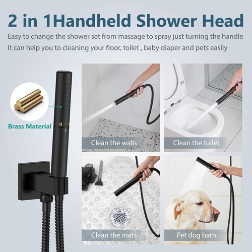Luxury Matte Black Shower Faucet Set with 2-in-1 High Pressure Handheld Spray - Picture 6 of 10