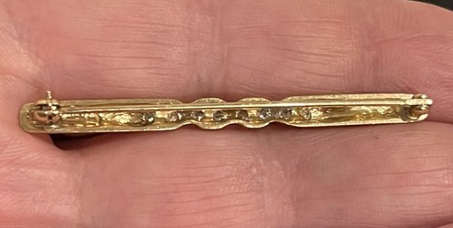14K Solid Yellow Gold Diamonds Tie Bar Brooch 2” Long 3.75 grams - Picture 3 of 3