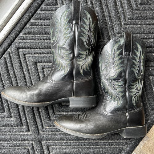 Men's Ariat Black Leather Round Toe Western Cowboy Boots Size: 9.5D - Picture 11 of 19