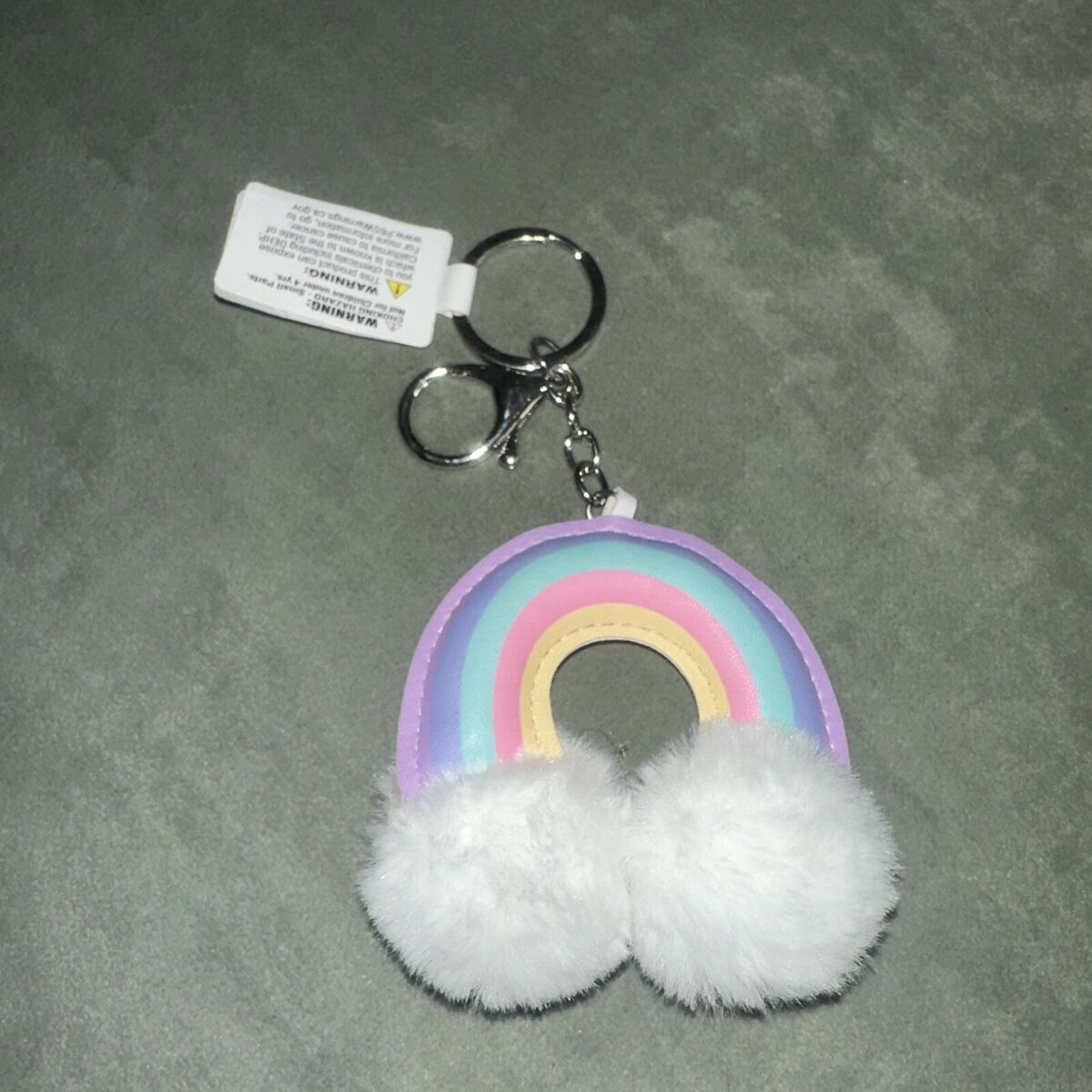 New Large Puffy Rainbow w Puff Balls Puffy Key Chain Keychain w Extra Holder eBay