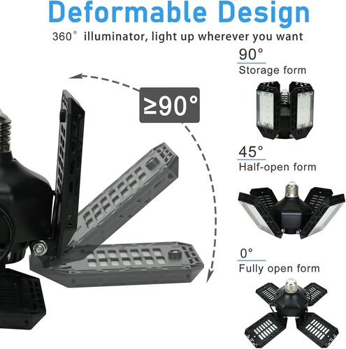 LED Garage Light,150W Deformable Garage Ceiling Lights,15000Lm, 4 Adjustable Pan - Picture 3 of 7