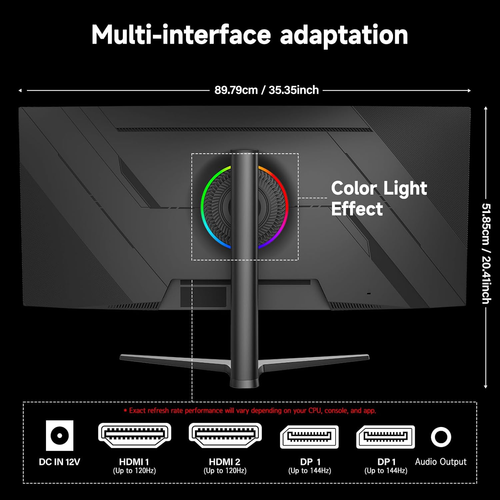 37.5 Zoll Curved Gaming Monitor, 2500R PC Bildschirm 144Hz UWQHD 3840 X 1600, Cu - Bild 6 von 12