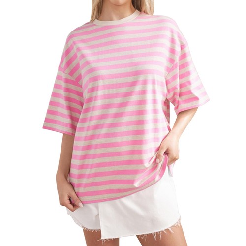 Weird Fish Women's OverSized Striped Short Sleeved T-shirt Organic Cotton Top - Picture 29 of 34
