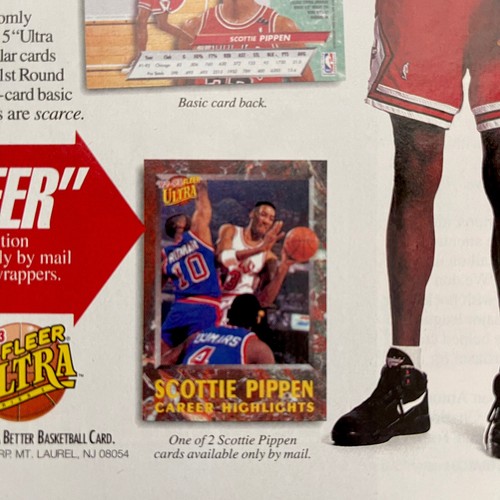Tarjetas Fleer Ultra 1992-93 Scottie Pippen Bulls anuncio impreso original de la NBA de colección raro - Imagen 6 de 8