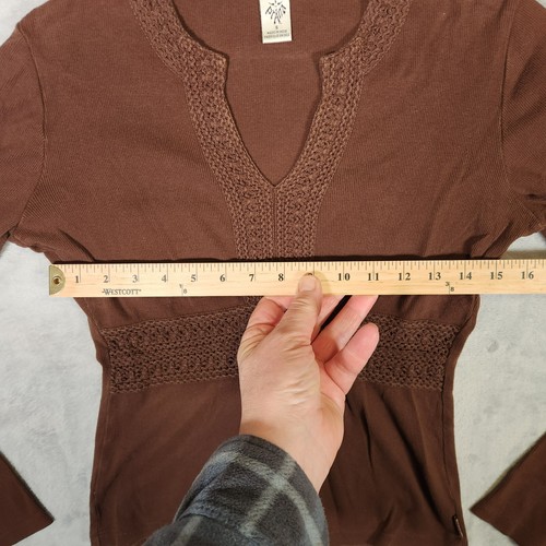 Prana Top Womens Small Brown Split Neck Crochet Boho Shirt Gorpcore Bohemian - Picture 8 of 9