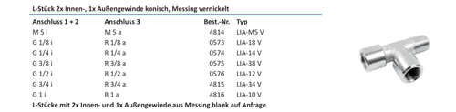 T-Stück, L-Stück, Innen-Außengewinde Messing vernickelt Druckluft Fitting - Bild 17 von 21