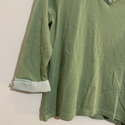 Jenny Lee Size 14 Women’s Shirt Green V-Neck Collared 3/4 Sleeve Cotton Casual - Picture 4 of 10