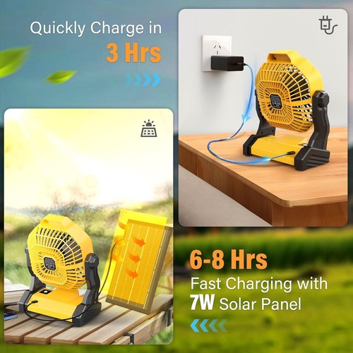 Portable 7W Solar Fan with Dual LED Lantern - Perfect for Picnics & Fishing - Picture 4 of 10