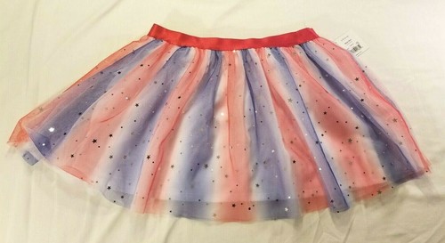 Girls Patriotic Red White Blue Stars Mesh Skirt Size L (10-12) Nice New - Picture 1 of 6