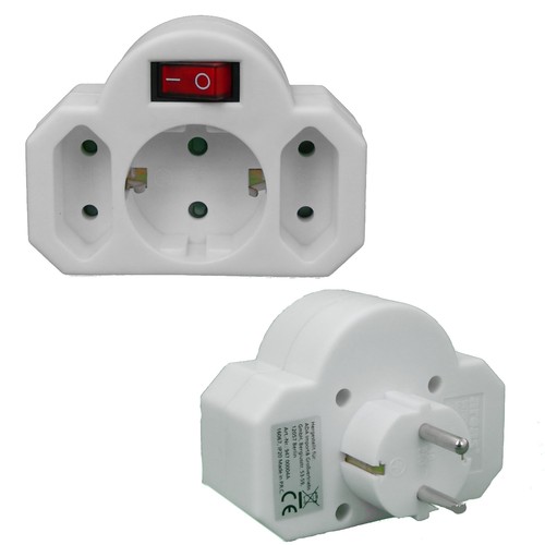 Multistecker 2+1 mit Schalter Mehrfachstecker Steckdosenadapter Kindersicherung - Bild 1 von 3