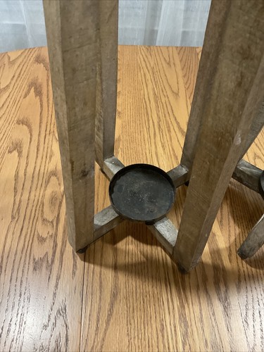Vintage Cross Design Flared Wooden Wrough Iron handle Lantern Set Brown 25” Tall - Picture 5 of 12