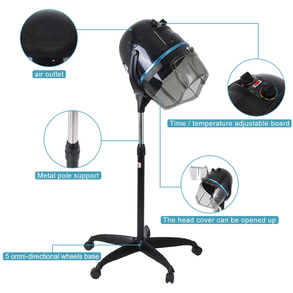 Профессиональный регулируемый фен на роликах с капюшоном для салона красоты с колесами - Изображение 4 из 4