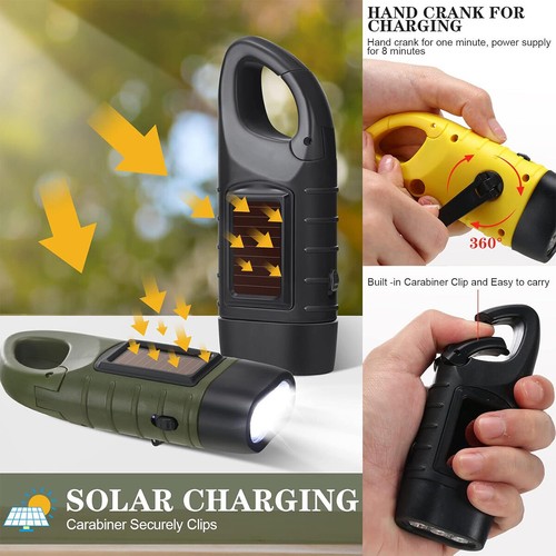 Portable Hand Crank Dynamo Rechargeable Led Flashlight Torch Light Lights Solar - Picture 6 of 12