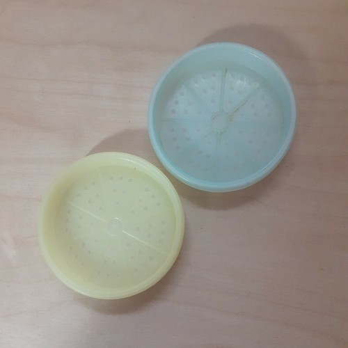 6 Vintage Tupperware Pastel Wagon Wheel Coasters W/ Caddy Holder - Picture 6 of 10