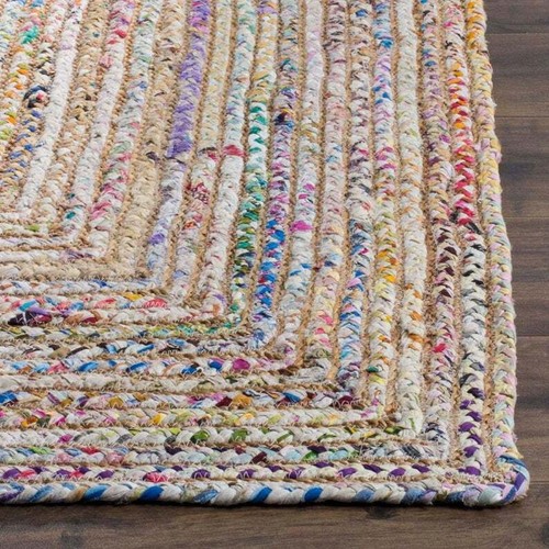 Indian Handwoven Jute and White Chindi Cotton Area Rug Living Room Runner Rugs - Picture 4 of 4