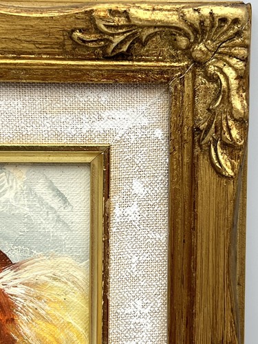 Vintage Original Red Bow Tie Clown Oil Painting On Wood Framed Signed Justin - Picture 6 of 7
