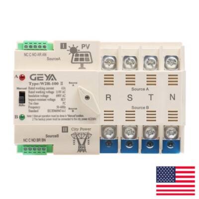 GEYA Solar Inverter Dual Power Automatic Transfer Switch 4P 63A 110V PV To Grid