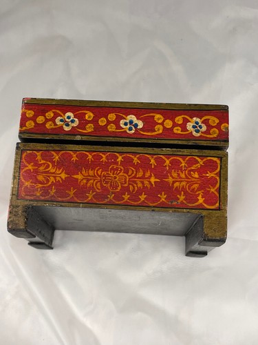 Bohemian Wood Box with Hinged Lid Red with Floral Design 5 in. Wide 3 in. Tall - Picture 6 of 20